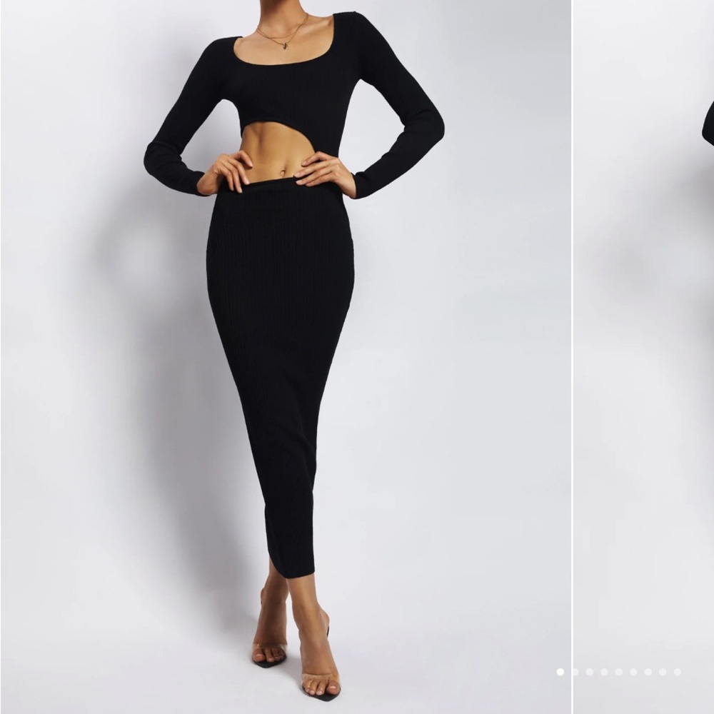 Meshki GAIA
Cut Out Asymmetric Knitted Midi Dress - Black